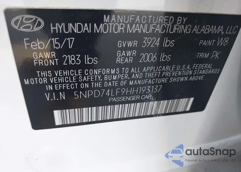 2017 Hyundai Elantra Se z USA, uszkodzony, nr VIN 5NPD74LF9HH193137